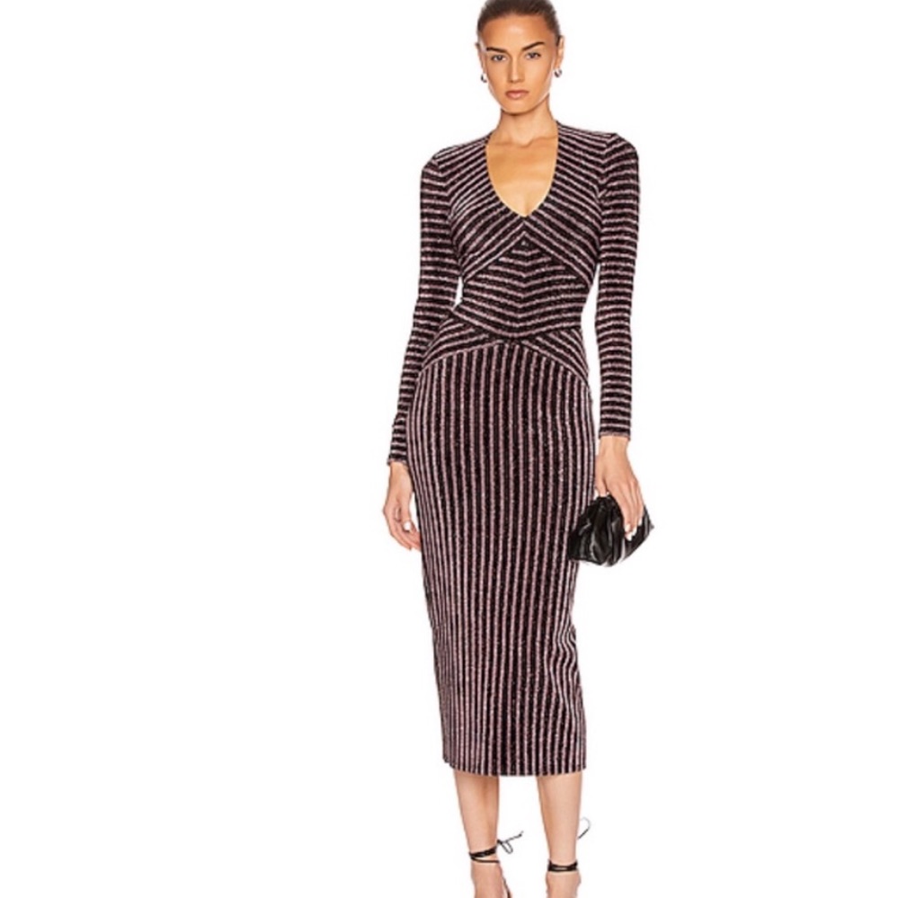 Nwt Fleur Du Mal Glitter Metallic Fitted Stretch Long Sleeve Dress Bisou Medium